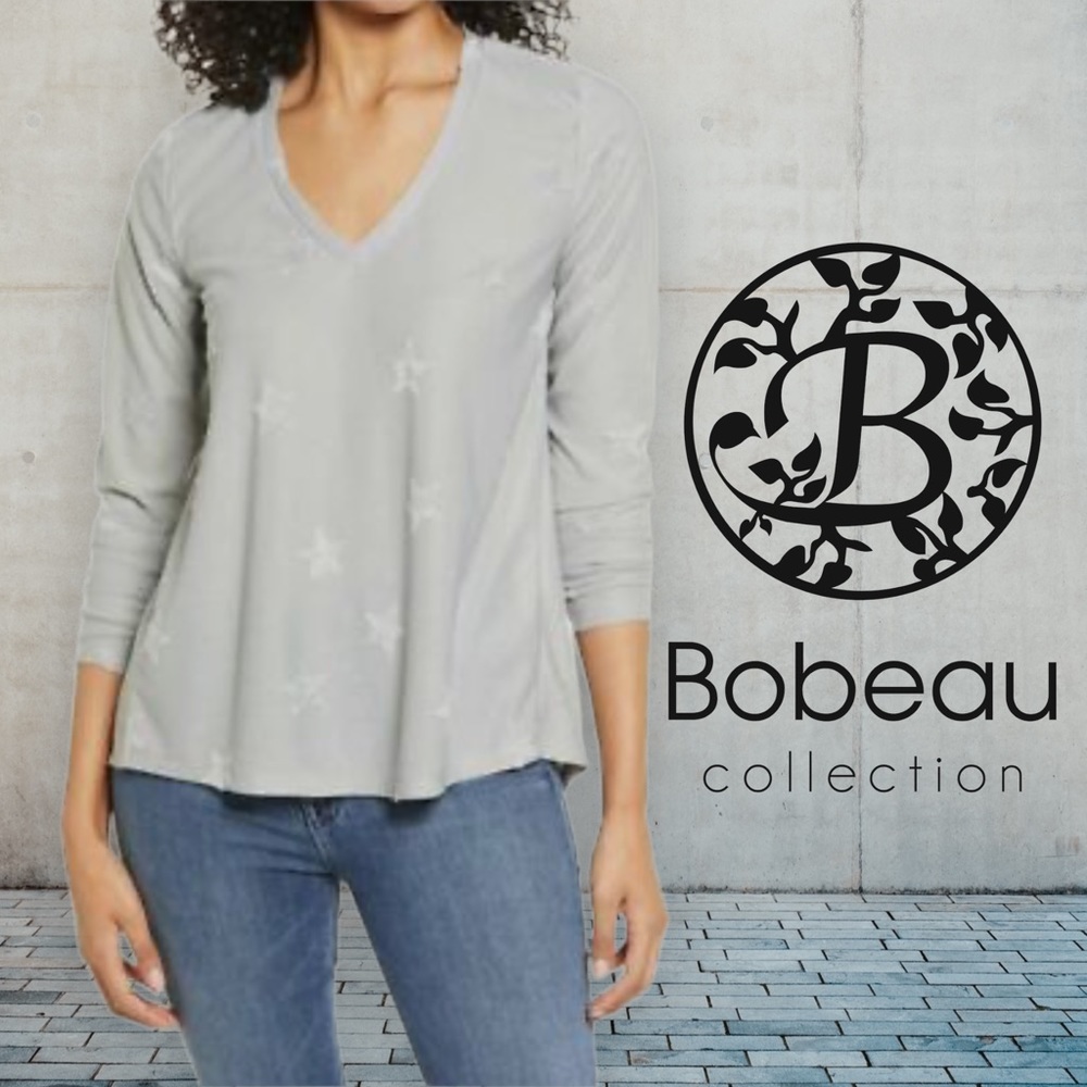 BOBEAU - Women’s Flocked V-Neck Long Sleeve Top
